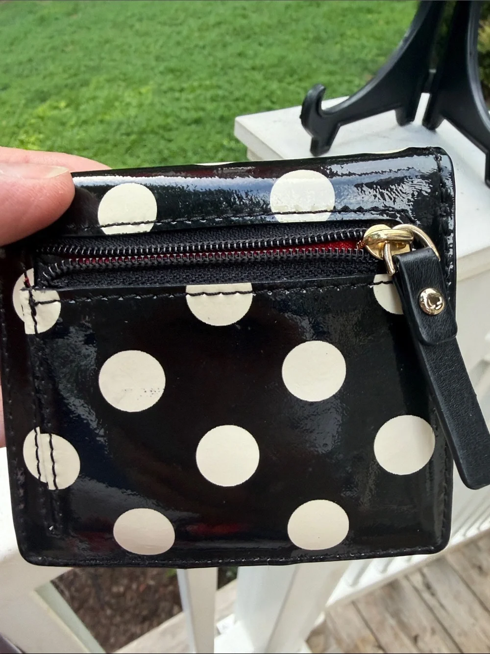kate spade Black Patent Polka Dot Wallet with Cream Dots - Picture 12 of 16
